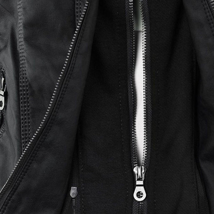 Women's Hooded Faux Leather Removable Hood Biker Coat