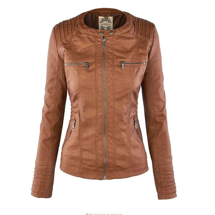 Women's Hooded Faux Leather Removable Hood Biker Coat