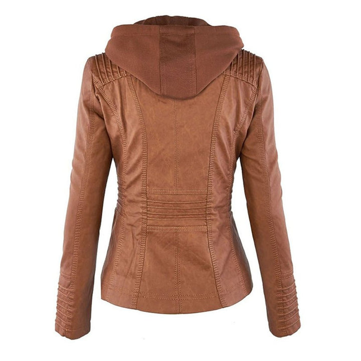 Women's Hooded Faux Leather Removable Hood Biker Coat