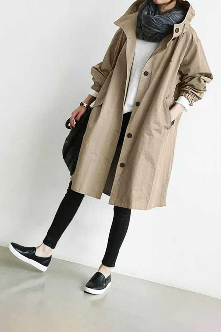 Women's Hooded Longline Waterproof Trench Coat Oversized Fit