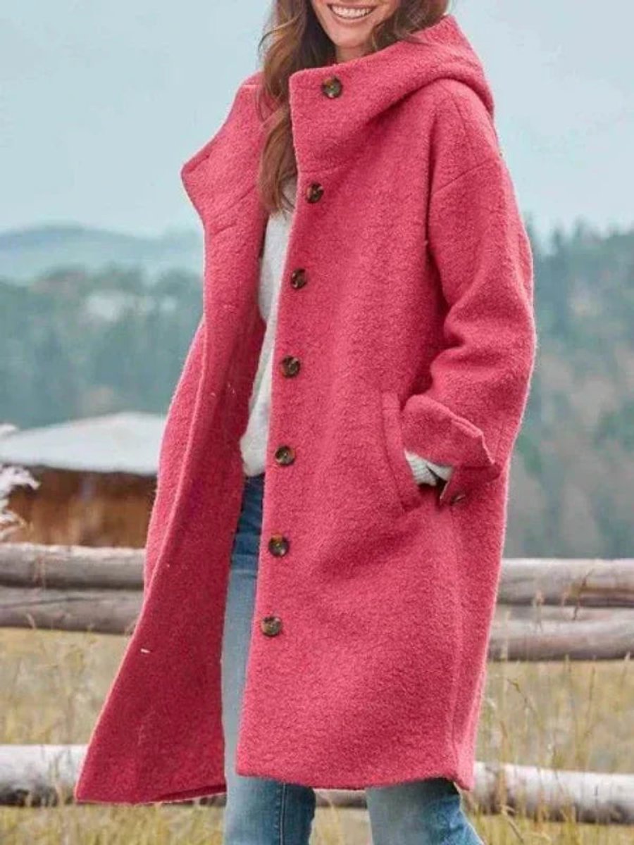Women's Hooded Longline Wool-Touch Button-Front Winter Coat