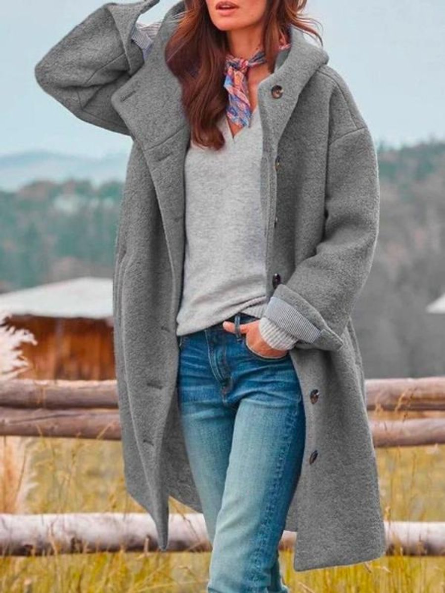 Women's Hooded Longline Wool-Touch Button-Front Winter Coat