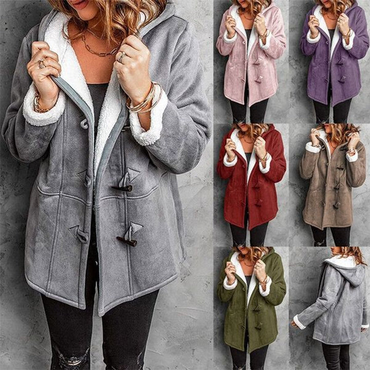 Women's Hooded Sherpa-Lined Suede Coat Toggle Fastening