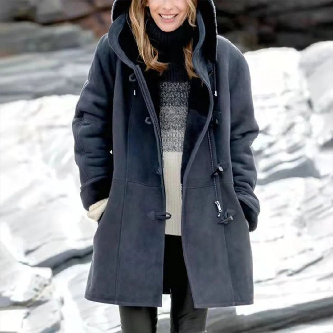 Women's Hooded Sherpa-Lined Suede Coat Toggle Fastening