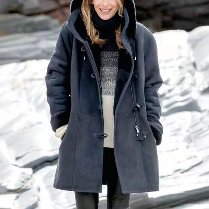 Women's Hooded Sherpa-Lined Suede Coat Toggle Fastening