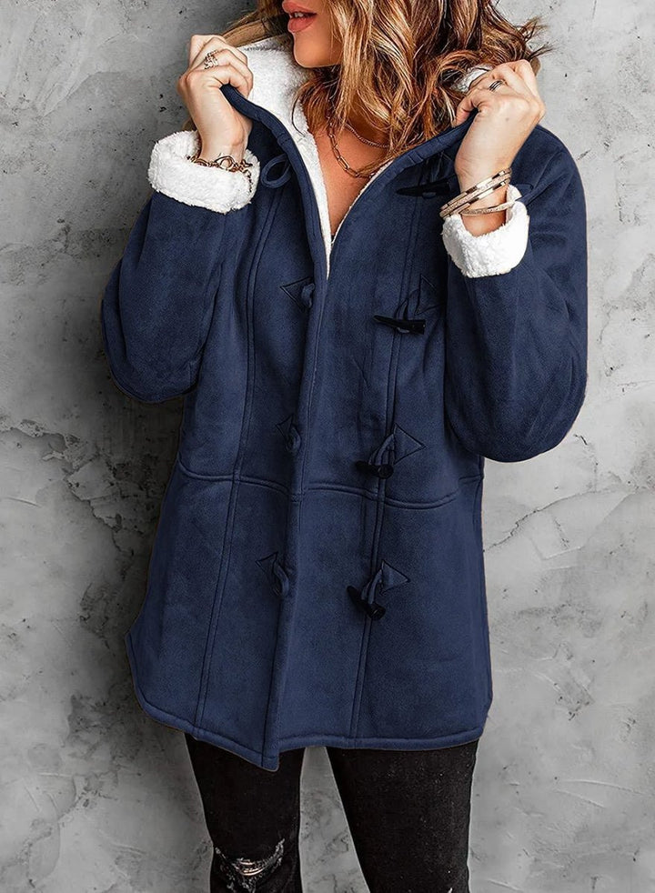 Women's Hooded Sherpa-Lined Suede Coat Toggle Fastening