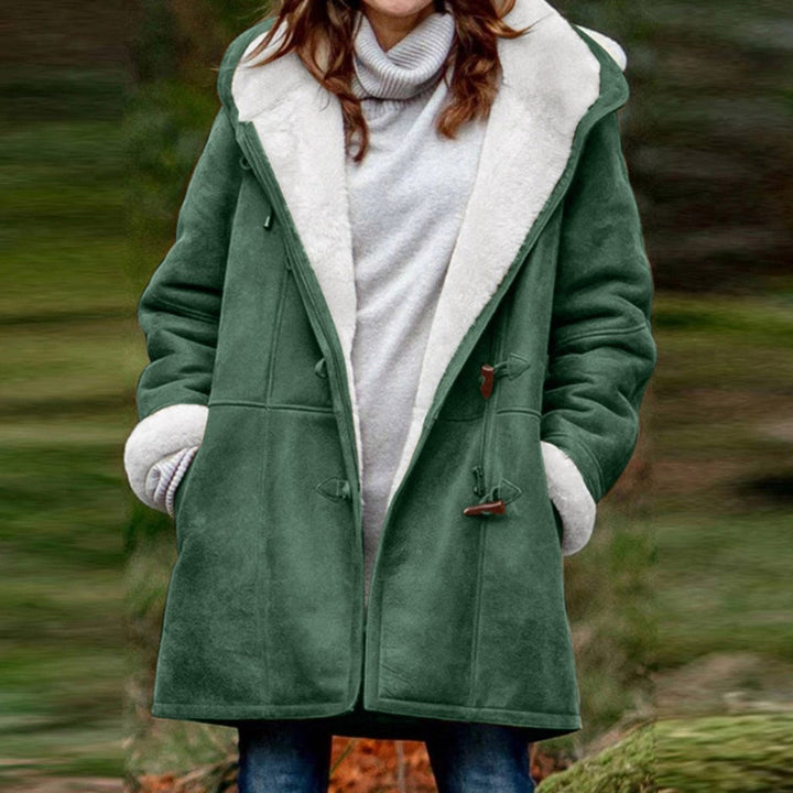 Women's Hooded Sherpa-Lined Suede Coat Toggle Fastening