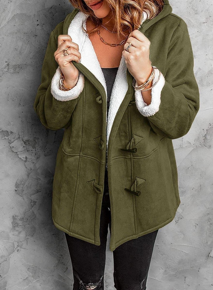 Women's Hooded Sherpa-Lined Suede Coat Toggle Fastening