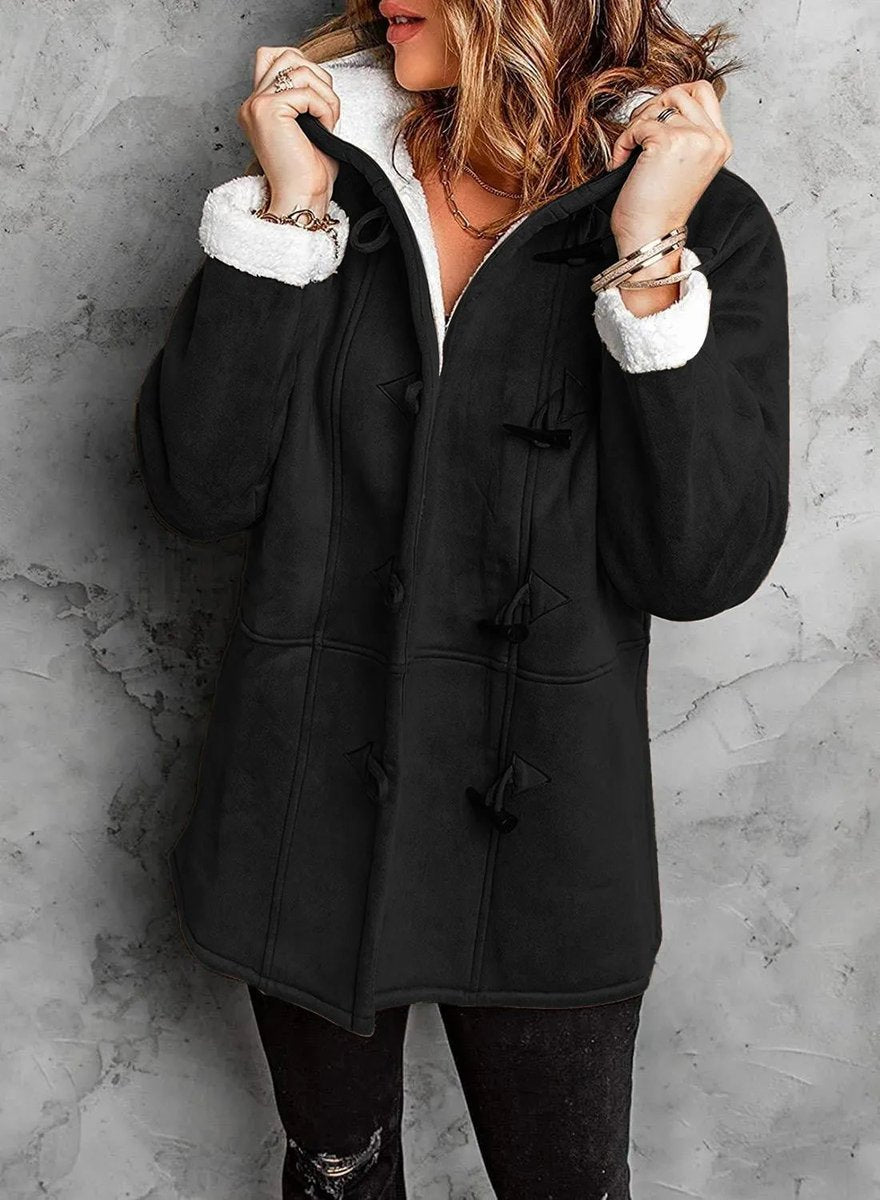 Women's Hooded Sherpa-Lined Suede Coat Toggle Fastening