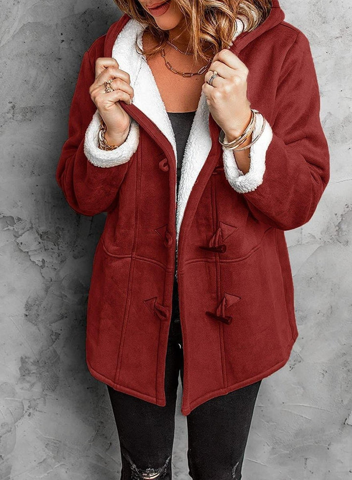 Women's Hooded Sherpa-Lined Suede Coat Toggle Fastening