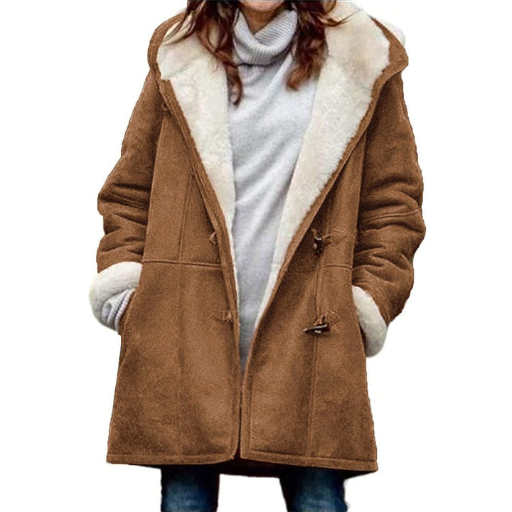 Women's Hooded Sherpa-Lined Suede Coat Toggle Fastening