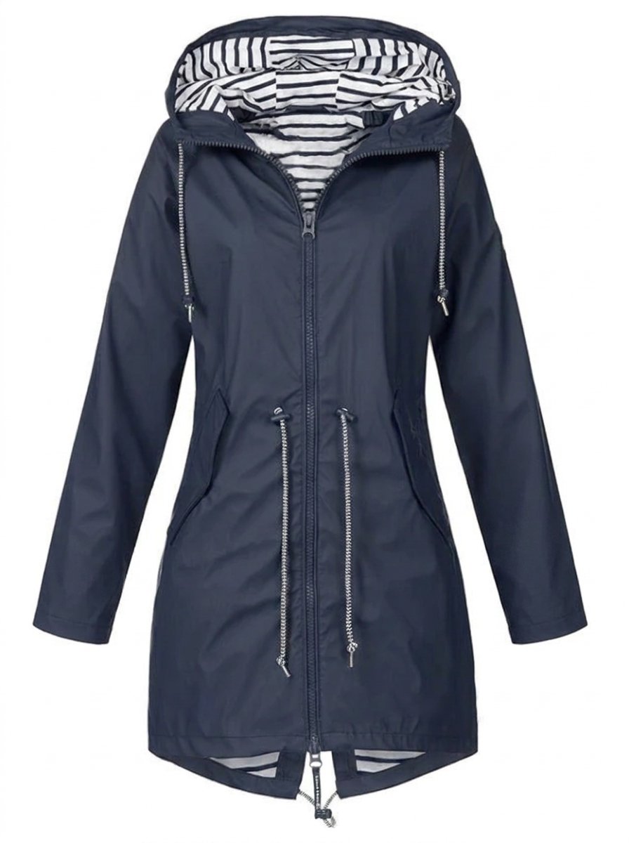 Women's Hooded Waterproof Drawstring Trench Coat Rain Mac