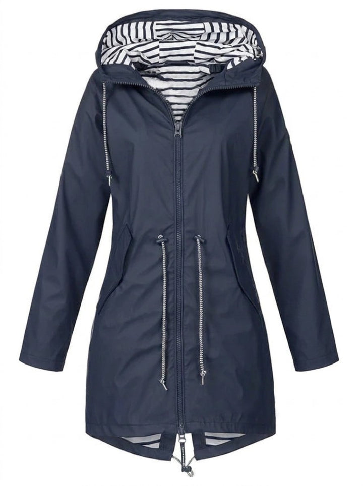 Women's Hooded Waterproof Drawstring Trench Coat Rain Mac