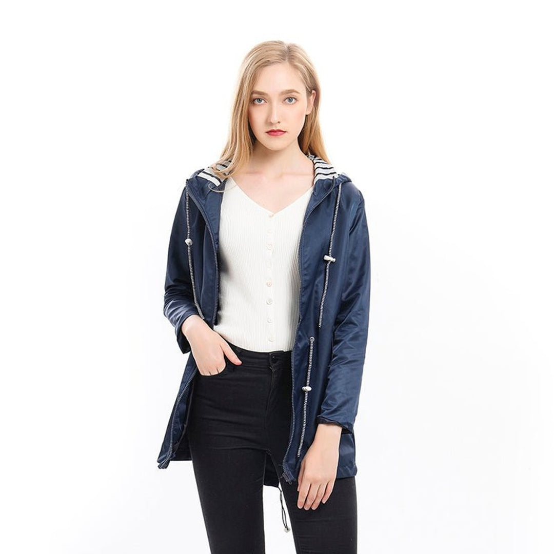 Women's Hooded Waterproof Drawstring Trench Coat Rain Mac