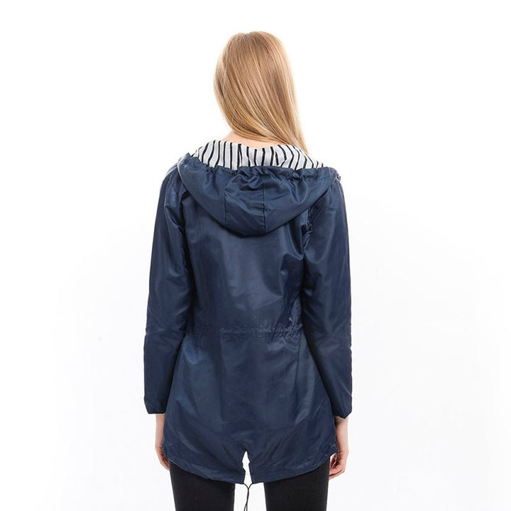 Women's Hooded Waterproof Drawstring Trench Coat Rain Mac