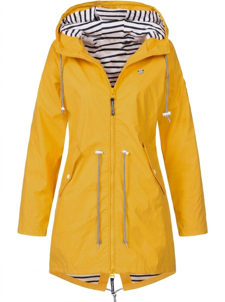 Women's Hooded Waterproof Drawstring Trench Coat Rain Mac