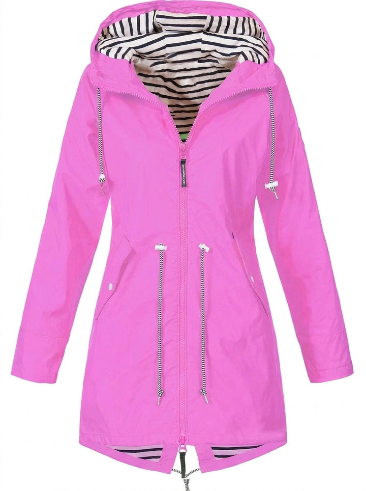 Women's Hooded Waterproof Drawstring Trench Coat Rain Mac
