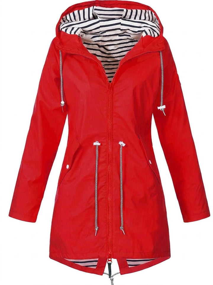 Women's Hooded Waterproof Drawstring Trench Coat Rain Mac