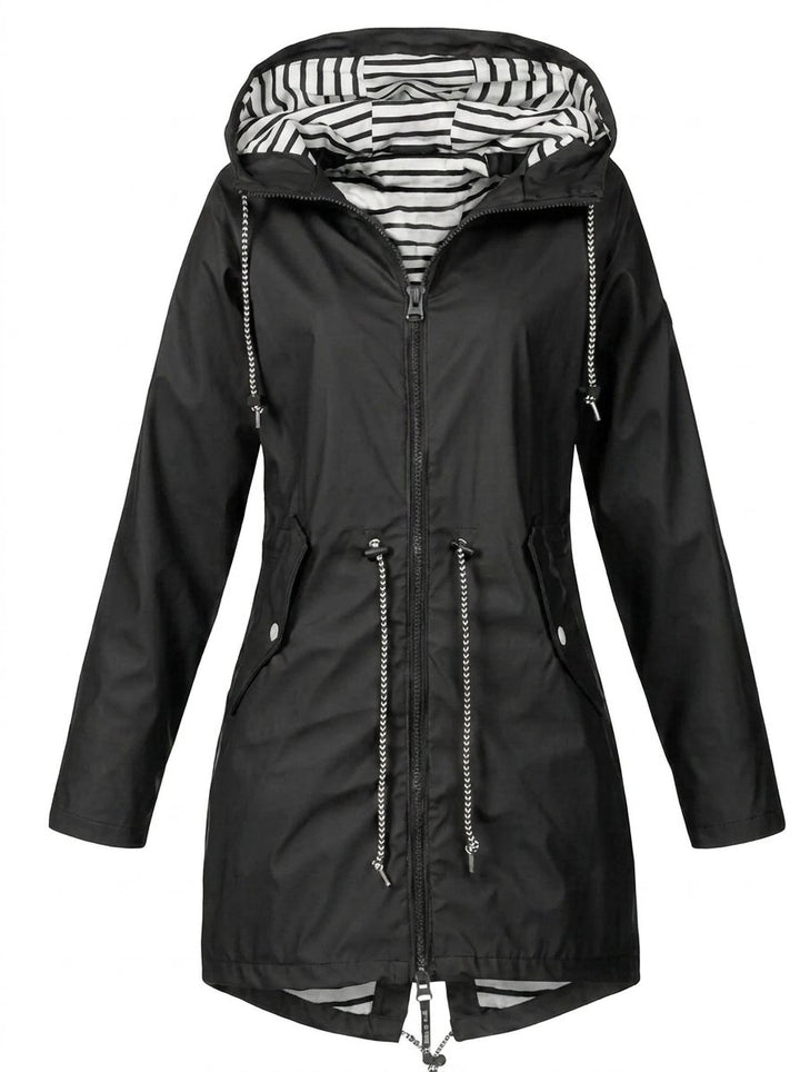 Women's Hooded Waterproof Drawstring Trench Coat Rain Mac