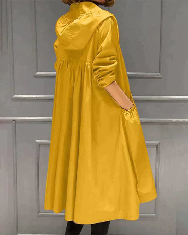 Women's Hooded Waterproof Trench Coat Knee-Length Relaxed Fit