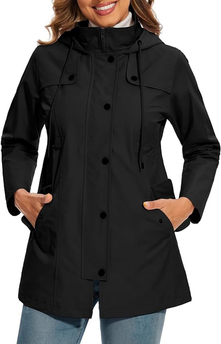 Women's Hooded Waterproof Trench Coat Tartan-Lined Parka