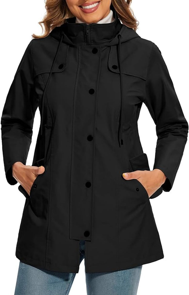Women's Hooded Waterproof Trench Coat Tartan-Lined Parka