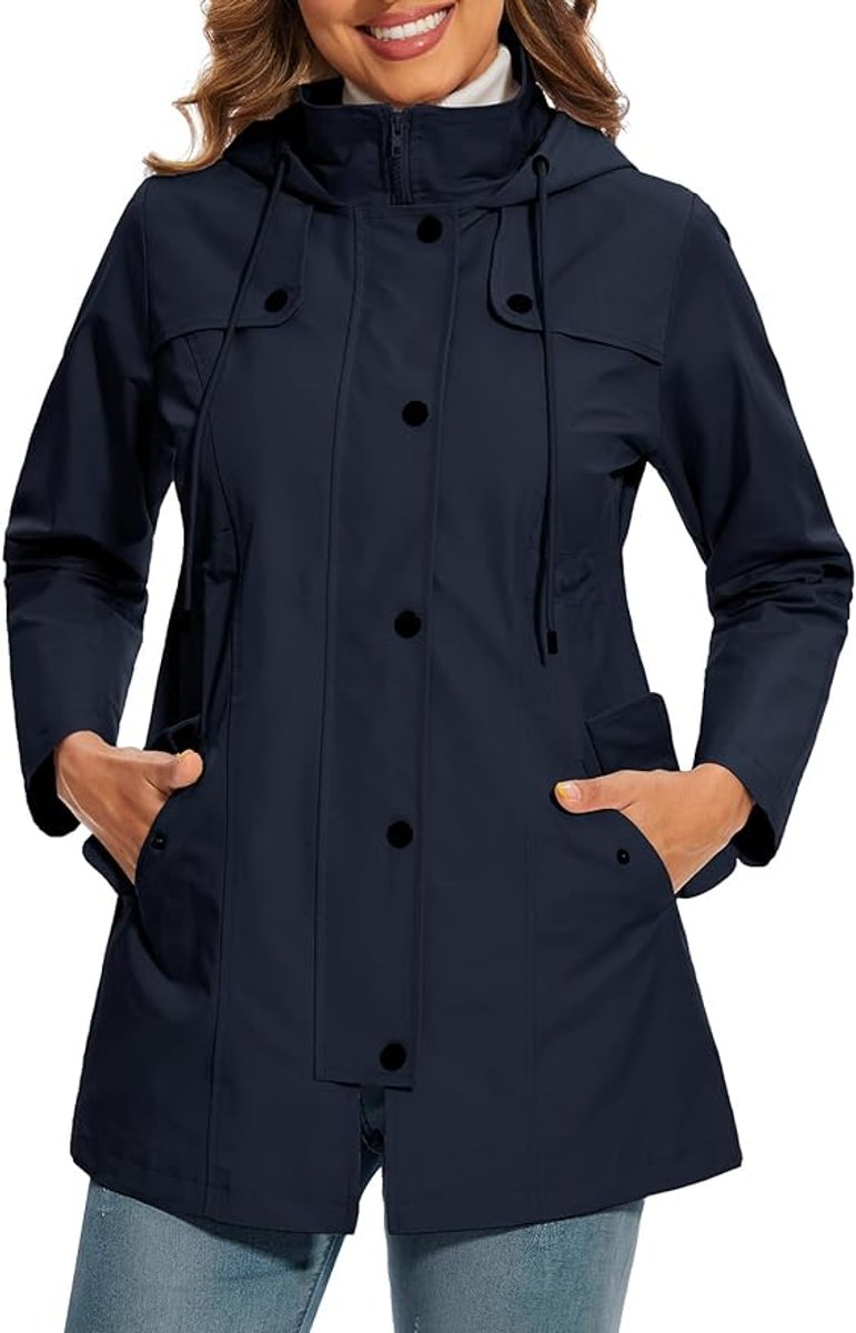 Women's Hooded Waterproof Trench Coat Tartan-Lined Parka