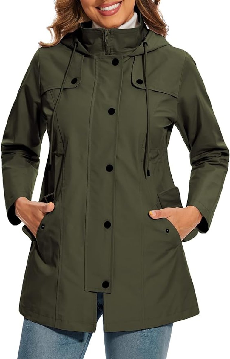 Women's Hooded Waterproof Trench Coat Tartan-Lined Parka