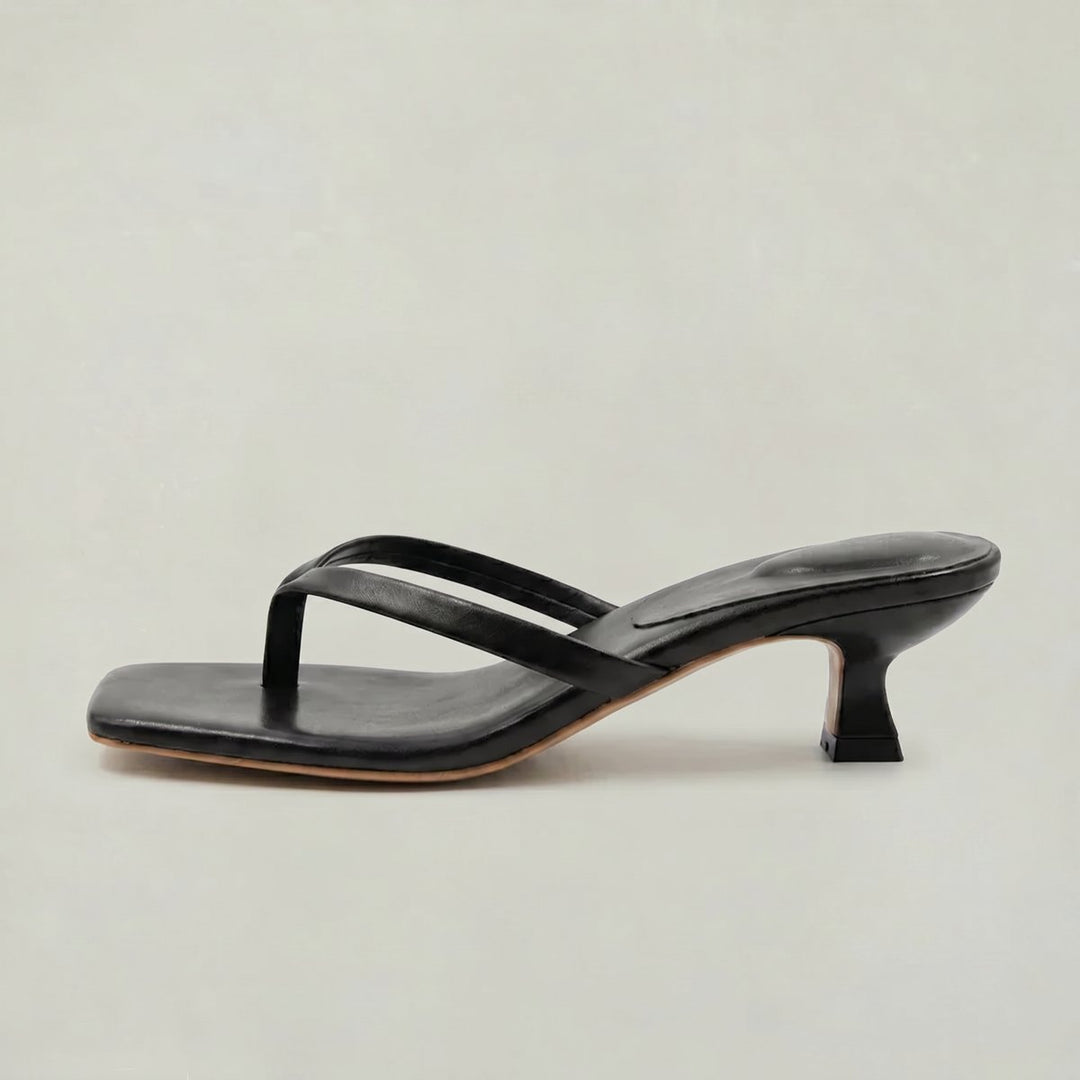 Women's Kitten Heeled Thong Sandals Square Toe Slip-On