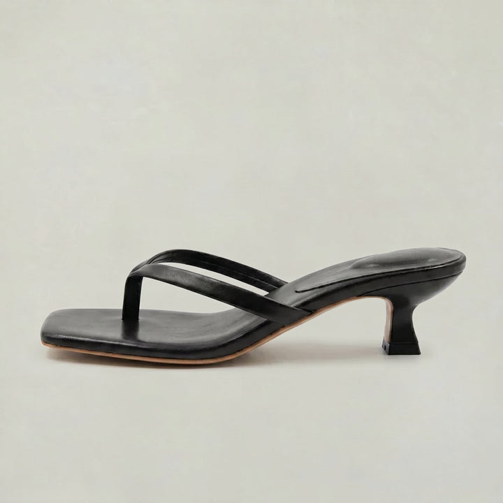 Women's Kitten Heeled Thong Sandals Square Toe Slip-On