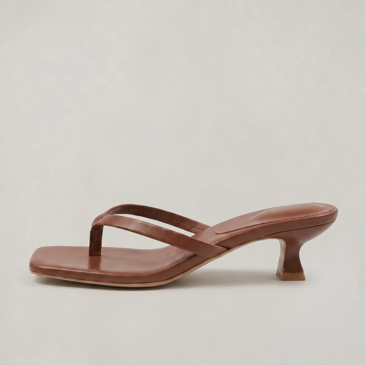 Women's Kitten Heeled Thong Sandals Square Toe Slip-On