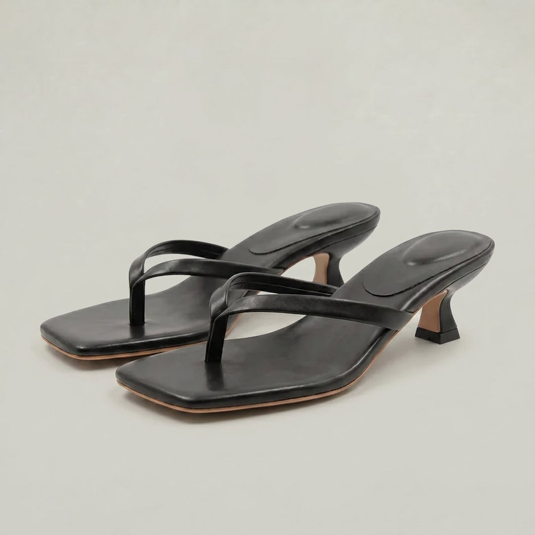 Women's Kitten Heeled Thong Sandals Square Toe Slip-On