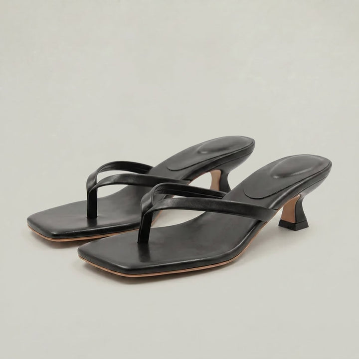 Women's Kitten Heeled Thong Sandals Square Toe Slip-On