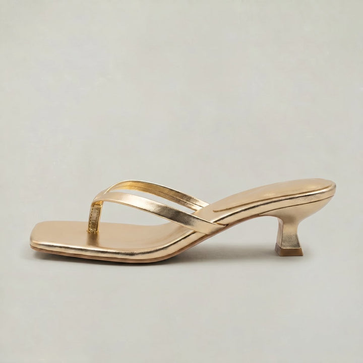 Women's Kitten Heeled Thong Sandals Square Toe Slip-On