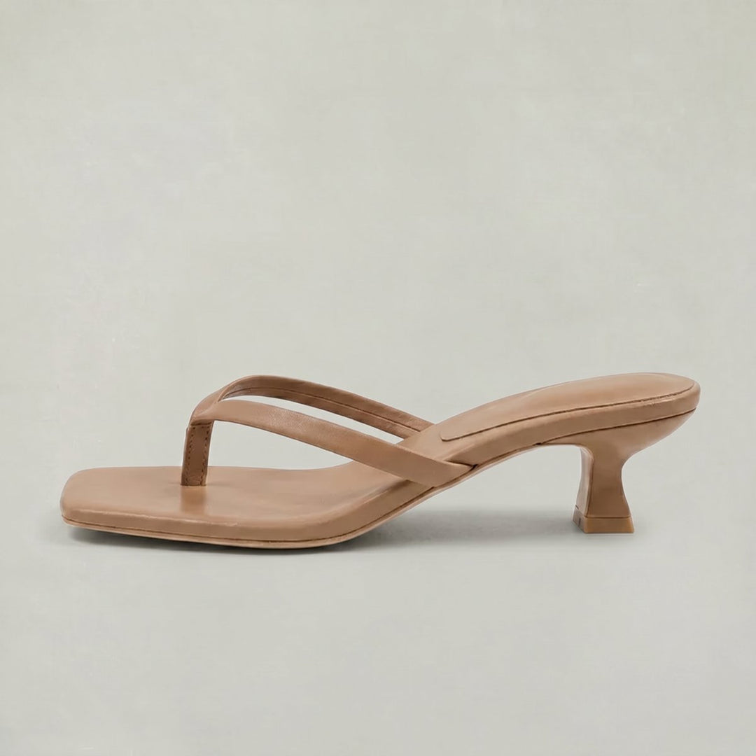 Women's Kitten Heeled Thong Sandals Square Toe Slip-On