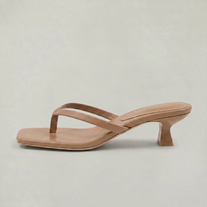 Women's Kitten Heeled Thong Sandals Square Toe Slip-On
