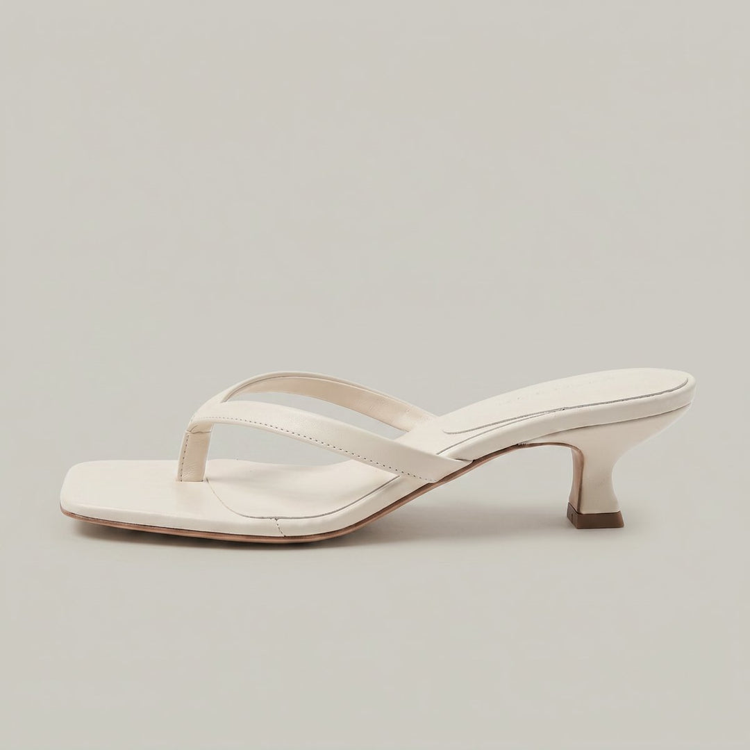 Women's Kitten Heeled Thong Sandals Square Toe Slip-On