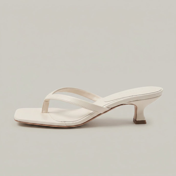 Women's Kitten Heeled Thong Sandals Square Toe Slip-On