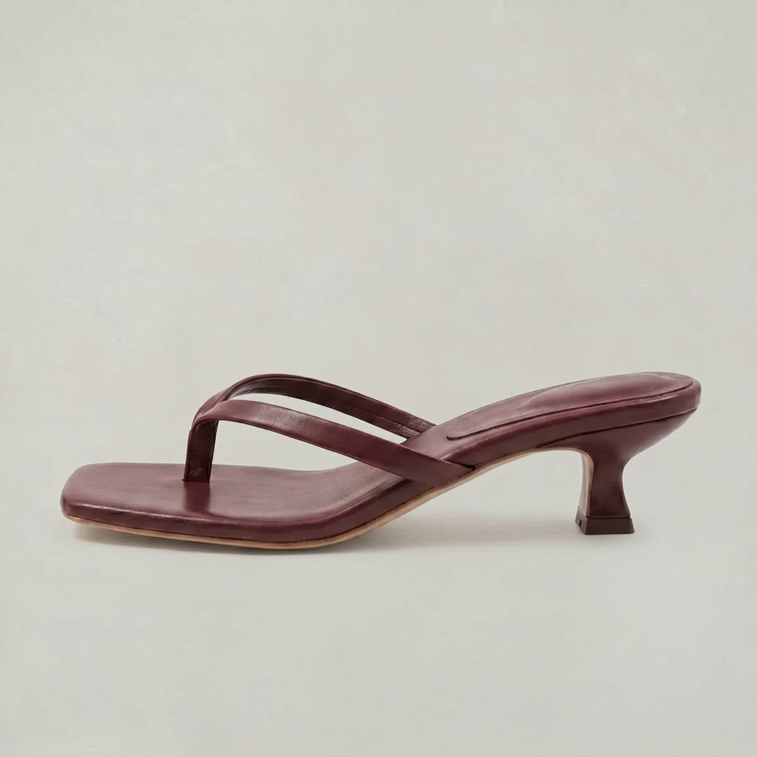 Women's Kitten Heeled Thong Sandals Square Toe Slip-On