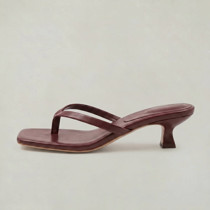 Women's Kitten Heeled Thong Sandals Square Toe Slip-On