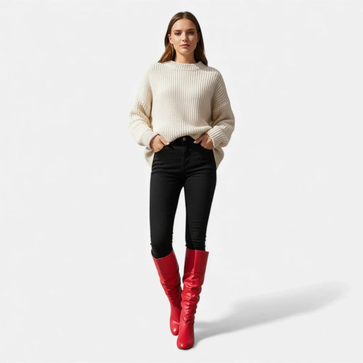 Women's Knee-High Faux Leather Low-Heel Slouch Boots Bow Detail