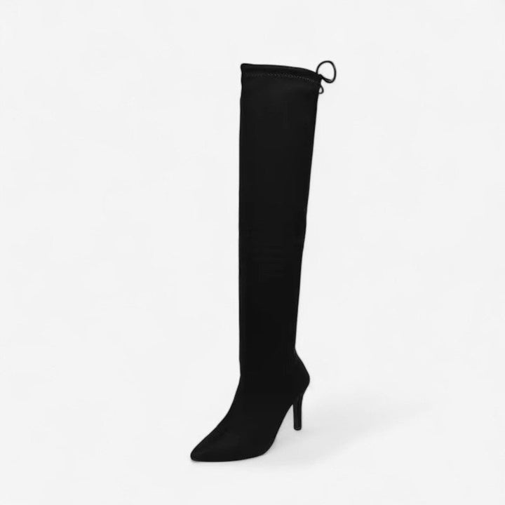 Women's Knee-High Heeled Boots Pointed-Toe Tiger-Print Stiletto
