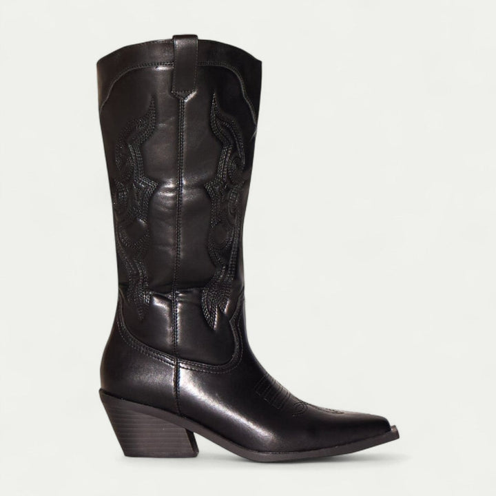 Women's Knee-High Leather Western Cowboy Heeled Boots Pointed Toe