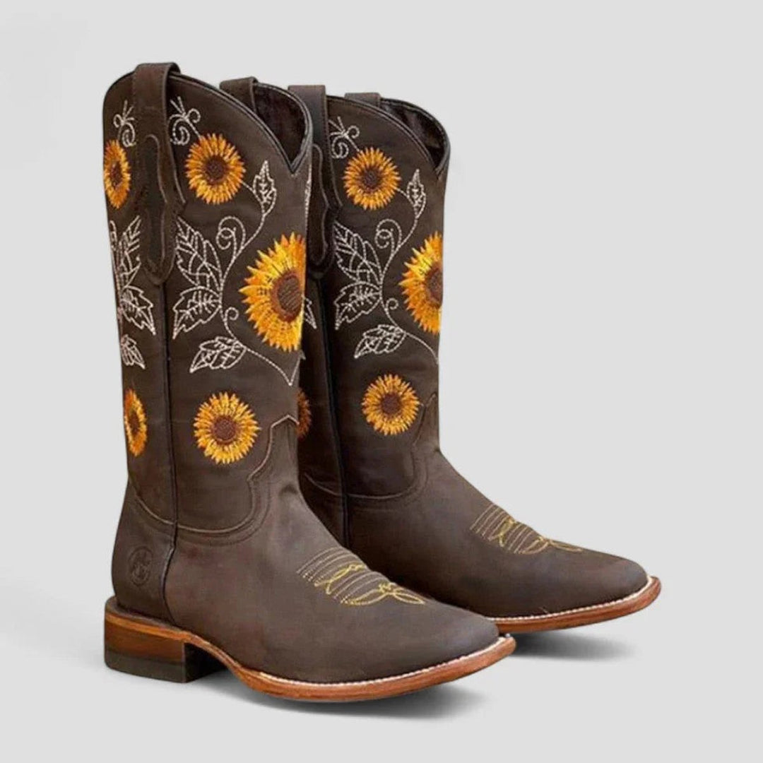Women's Knee-High Western Embroidered Low-Heel Boots