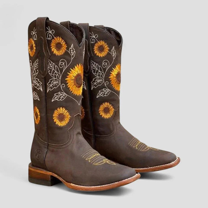 Women's Knee-High Western Embroidered Low-Heel Boots