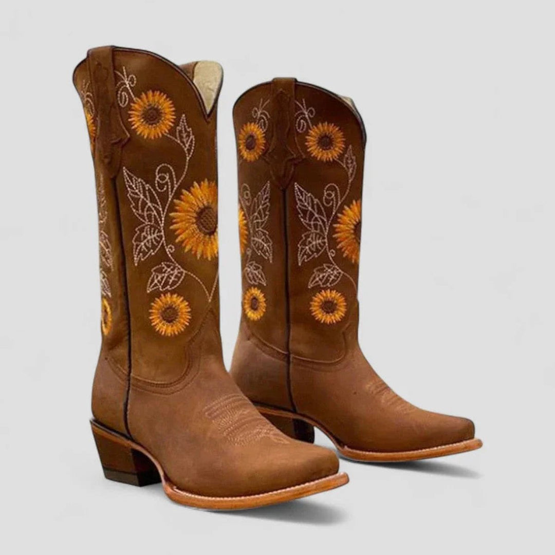 Women's Knee-High Western Embroidered Low-Heel Boots
