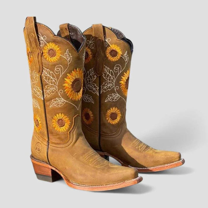 Women's Knee-High Western Embroidered Low-Heel Boots