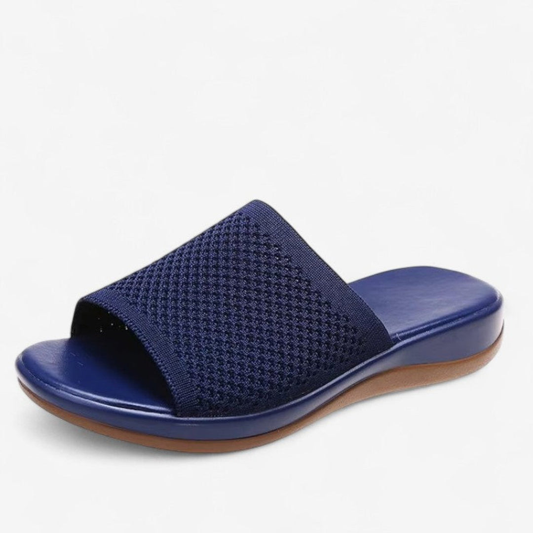 Women's Knit Open-Toe Slip-On Flat Mule Slippers