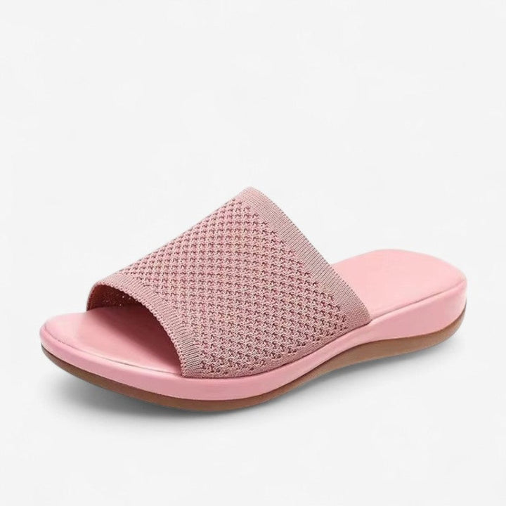 Women's Knit Open-Toe Slip-On Flat Mule Slippers