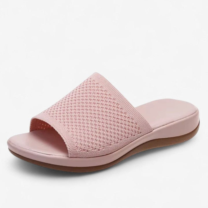 Women's Knit Open-Toe Slip-On Flat Mule Slippers
